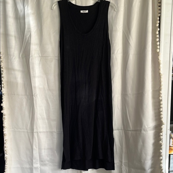 Madewell Black Sleeveless Midi Split Hem Dress Size Large - Picture 1 of 5